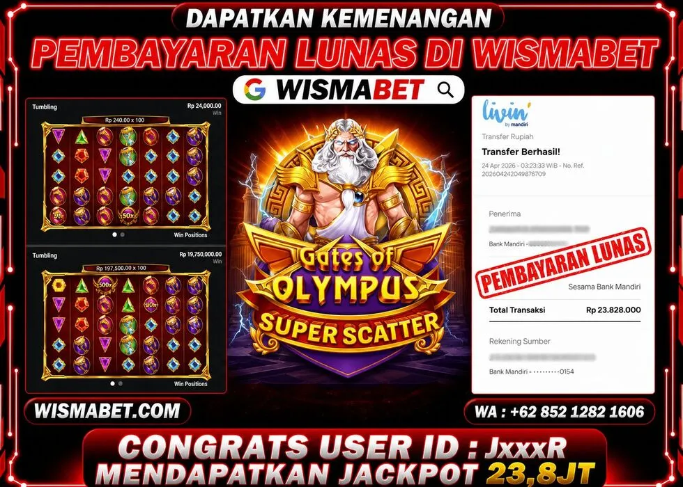 Wismabet - BUKTI KEMENANGAN Gates Of Olympus Superscatter Rp23,800,000,- LUNAS